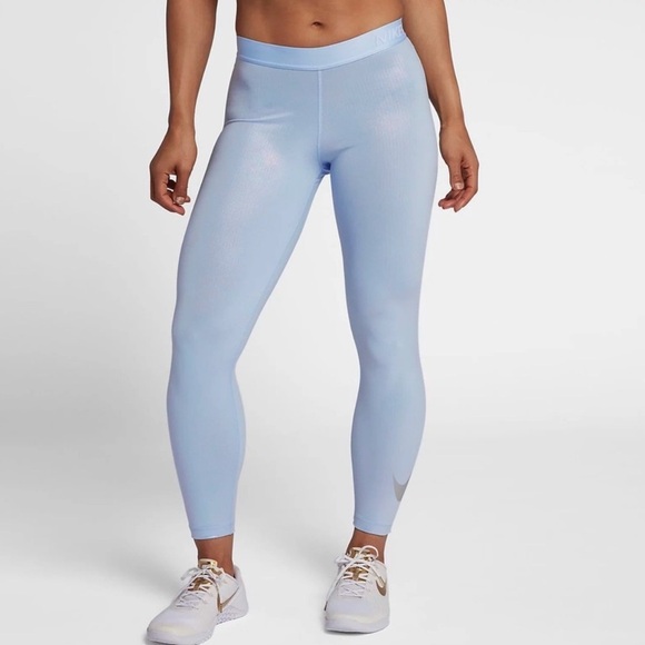 Nike Pro Light Blue Shimmer Leggings - Picture 2 of 8